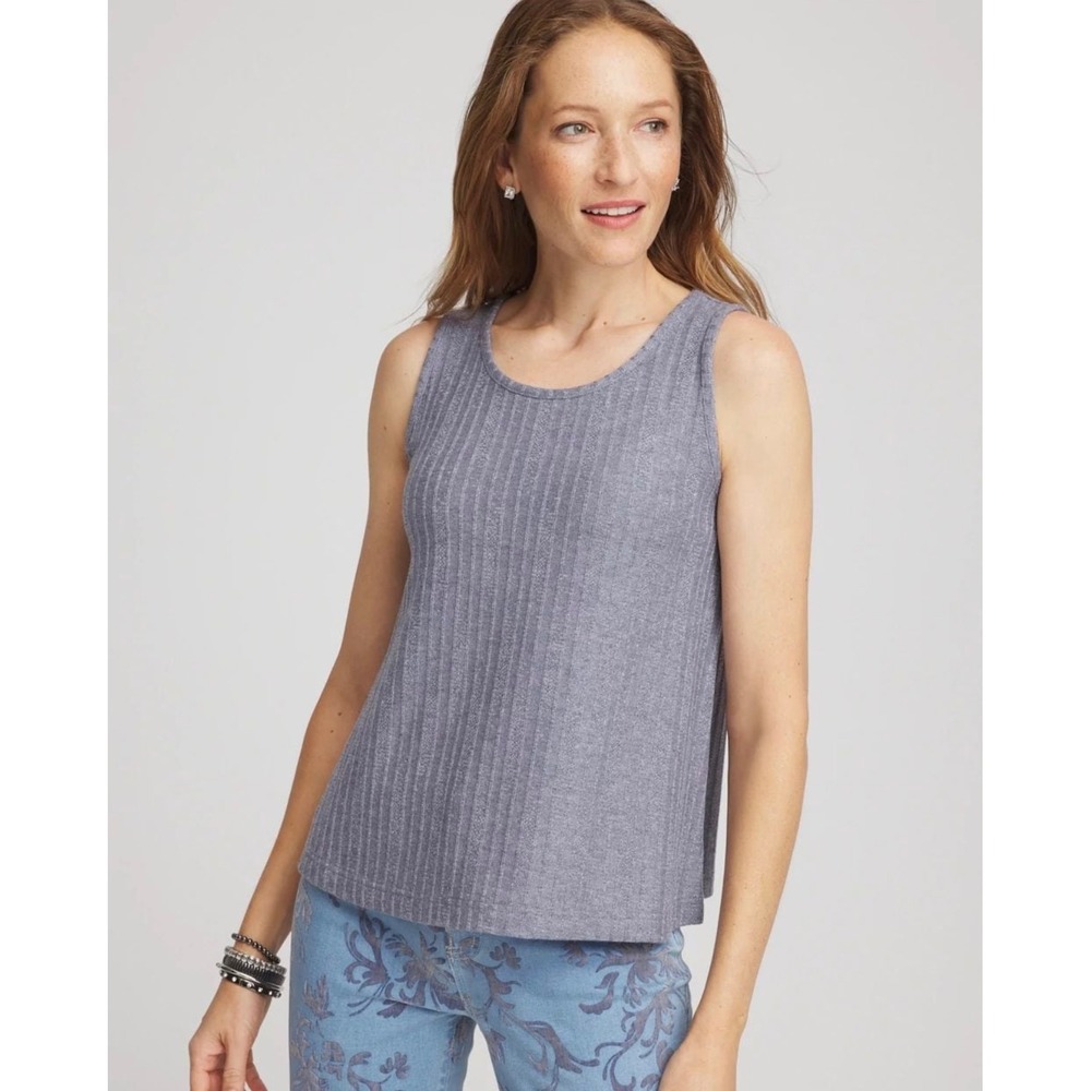 CHICO'S Sleeveless Shimmer Blue-Gray Ribbed Cozy Tank Top Lightweight NWT XL (3)